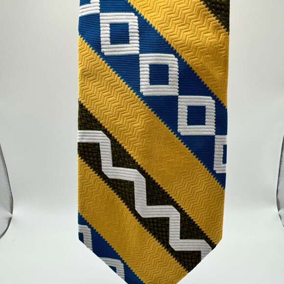 Lanvin premium fabric Abstract Tie โ Yellow, Blue, Green 1970s - Picture 4 of 6
